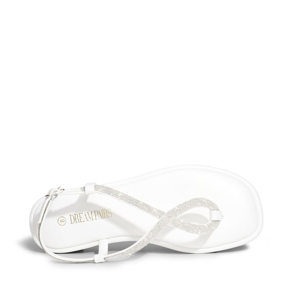 Ankle Strap Rhinestone Flat Sandals - WHITE - 3